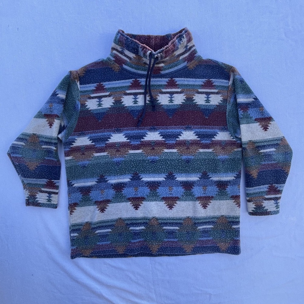 Vintage 90s Geometric Aztec Southwestern M Sweater Dark Tones Style Cozy Knit